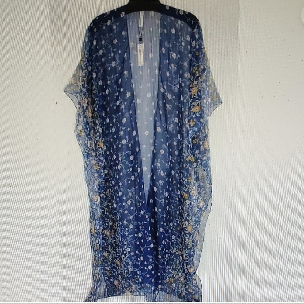 BCBG Blue Kimono with Ethereal Floral Design